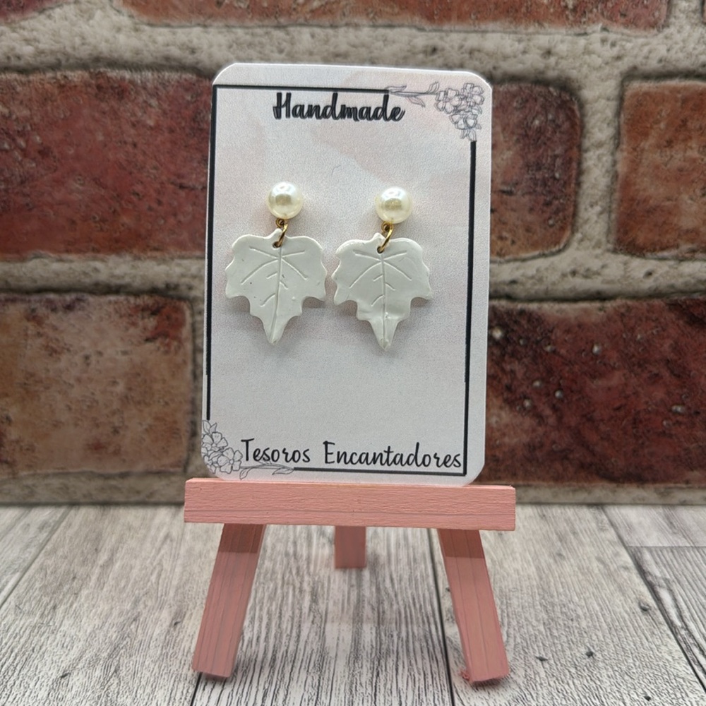 Handmade Leaf Earrings with Pearl Accents
